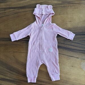Carter’s Pink Baby Girl Waffle One Piece with Bear Ears size 3M